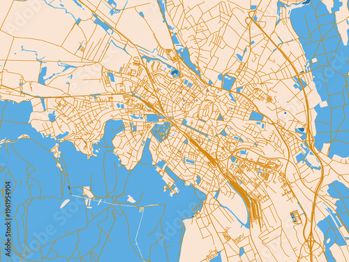 Quadro su tela Street network map of Sopron, Hungary, featuring warm cream background with gold