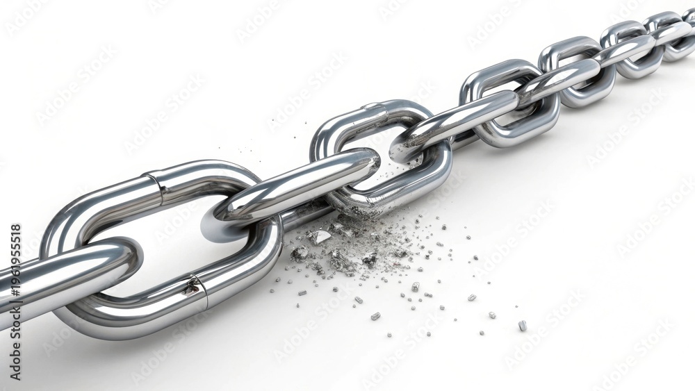 Fototapeta premium Broken metal chain link on white background