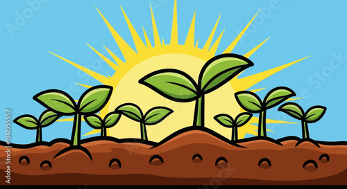 Sprouts growing in the soil under the sun