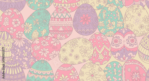 A colorful easter egg background with many eggs
