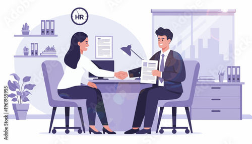 Job interview and handshake, business meeting, human resources concept