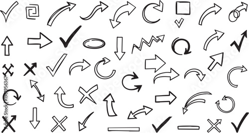 Mega Set of Hand-Drawn Sketchy Arrow Doodles Vector Graphic