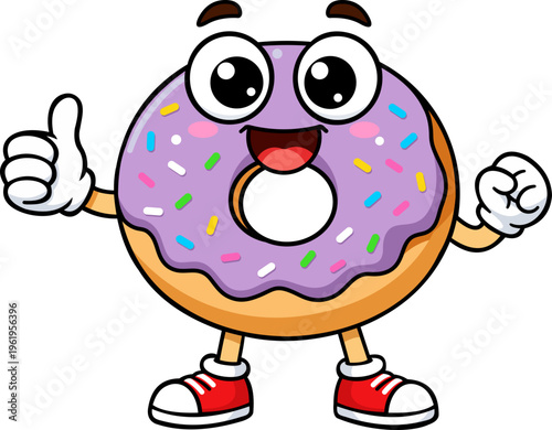 vector cartoon donut with taro flavor, steady hand