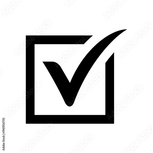 Simple black checkmark icon in a square outline, indicating correctness, selection, or task completion.