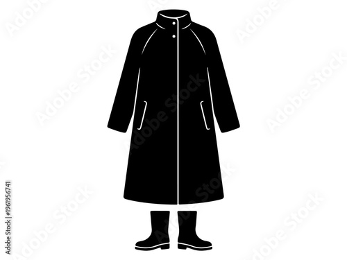 Black Silhouette Icon of Hooded Raincoat for Weather Protection and Fashion


