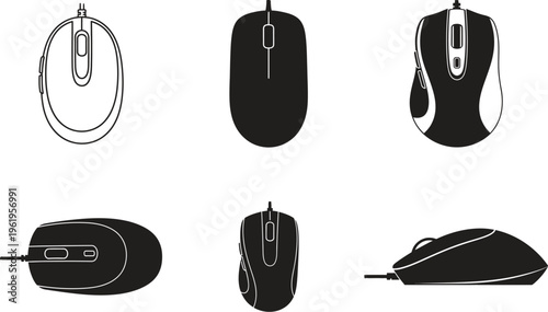 A collection of computer mice in various designs and styles on a white background