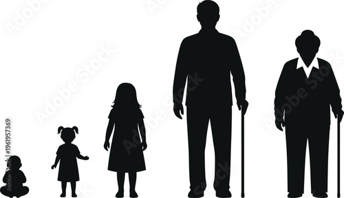 Human Growth and Age Icon Set from Baby to Elderly for Family, Health, and Life Cycle Design Projects