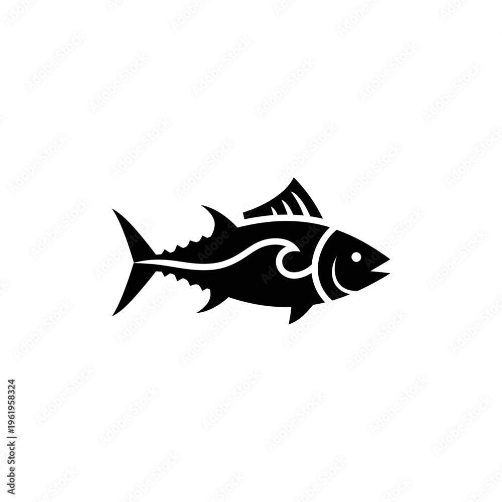 Obraz premium Black Silhouette of Tuna Fish in Swimming Pose