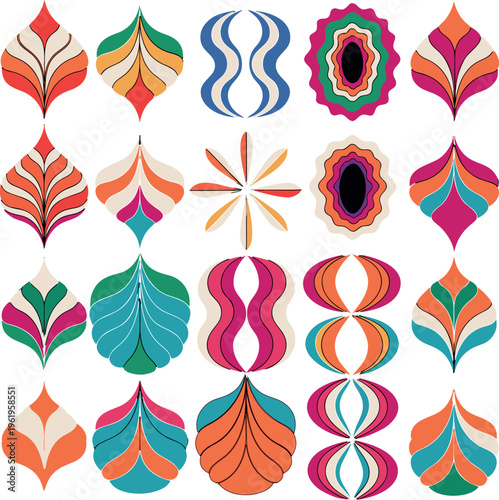 Colorful abstract seamless pattern with ribbons fishes and geometric floral design