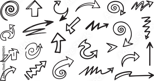 Hand-Drawn Black Brush Stroke Arrow Doodle Vector Set