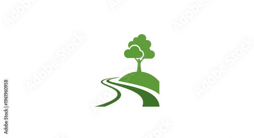 Green tree on a hill with road.