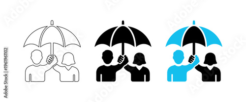Minimalist Family Life Insurance and Protection Vector Icon with Umbrella Shield