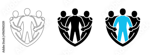 Minimalist Teamwork Protection Shield Icon Representing Unity and Community Support