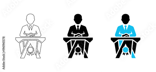 Professional Spokesperson or Speaker at Podium Vector Icon with Award Medal for Business Presentation