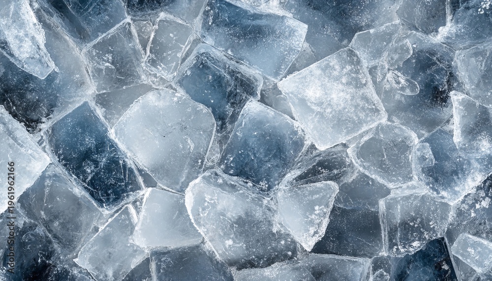 Fototapeta premium Dynamic Background of Sparkling Ice Cubes with Abstract Texture, Wintery Frozen Crystal Landscape