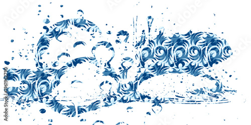 An abstract blue liquid water splash with clear bubbles and ripples isolated on a white background creates a fresh sense of transparent motion and clean flowing wetness