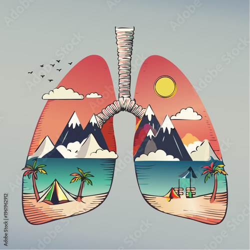 Nature Landscape Inside Human Lungs Concept Clean Air Healthy Environment Illustration