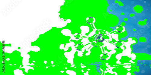 An abstract green paint splash illustration of a world map vector design featuring geography symbols and colorful continent shapes from Europe to Asia