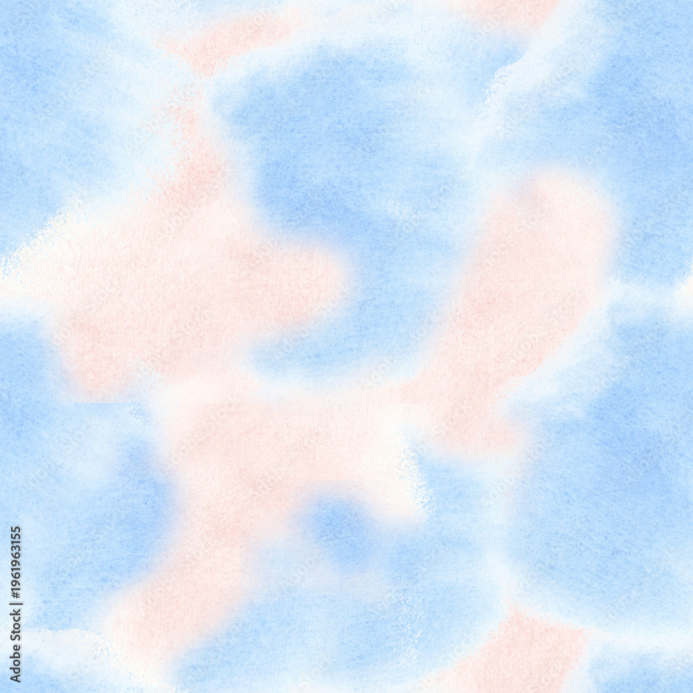 Fototapeta premium Abstract pastel watercolor seamless pattern background with soft pink and blue patches in a hand painted texture