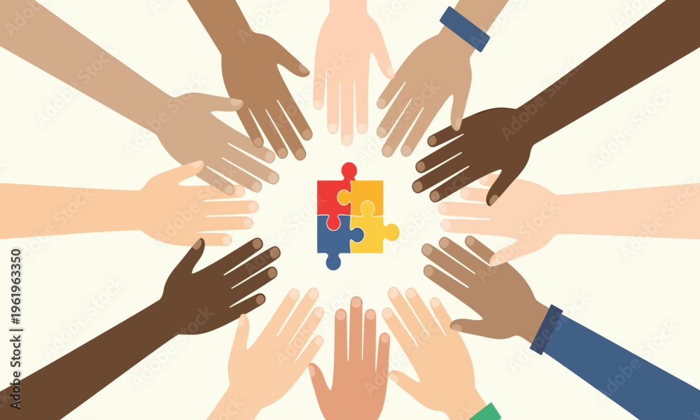 Obraz premium Diverse hands coming together in unity and cooperation
