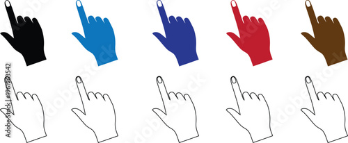 Icon variations of hand gestures in different colors and line art styles