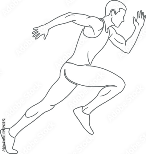 A determined male athlete is shown in a dynamic line art illustration, capturing the essence of speed, power, and athletic competition, perfect for various sports and fitness related designs.
