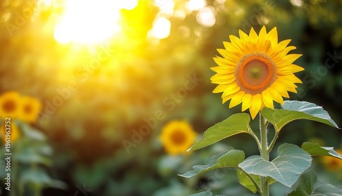 Stunning Field of Sunflowers Vibrant Helianthus Annuus Blossoms Bathed in Golden Hour Light