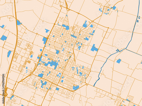 Tableau sur toile Minimal city map of Carpi, Italy with gold and blue map palette