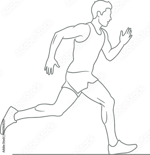 A dynamic illustration of a male runner in mid-stride, showcasing athleticism and speed in a clean minimalist line art style perfect for fitness and health-related content or sporty designs.