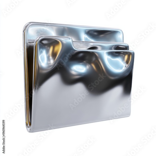 Shiny metallic folder icon for digital storage representation