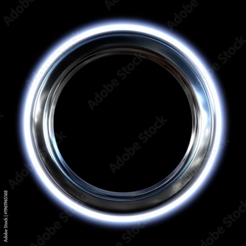 Futuristic glowing metallic ring with bright halo effect