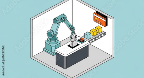 Automated Assembly Line with Robotic Arm in Factory Setting.