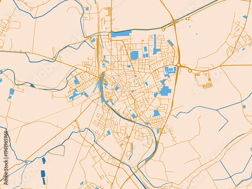 Konstfotografi Minimal city map of Rovigo, Italy with gold and blue map palette