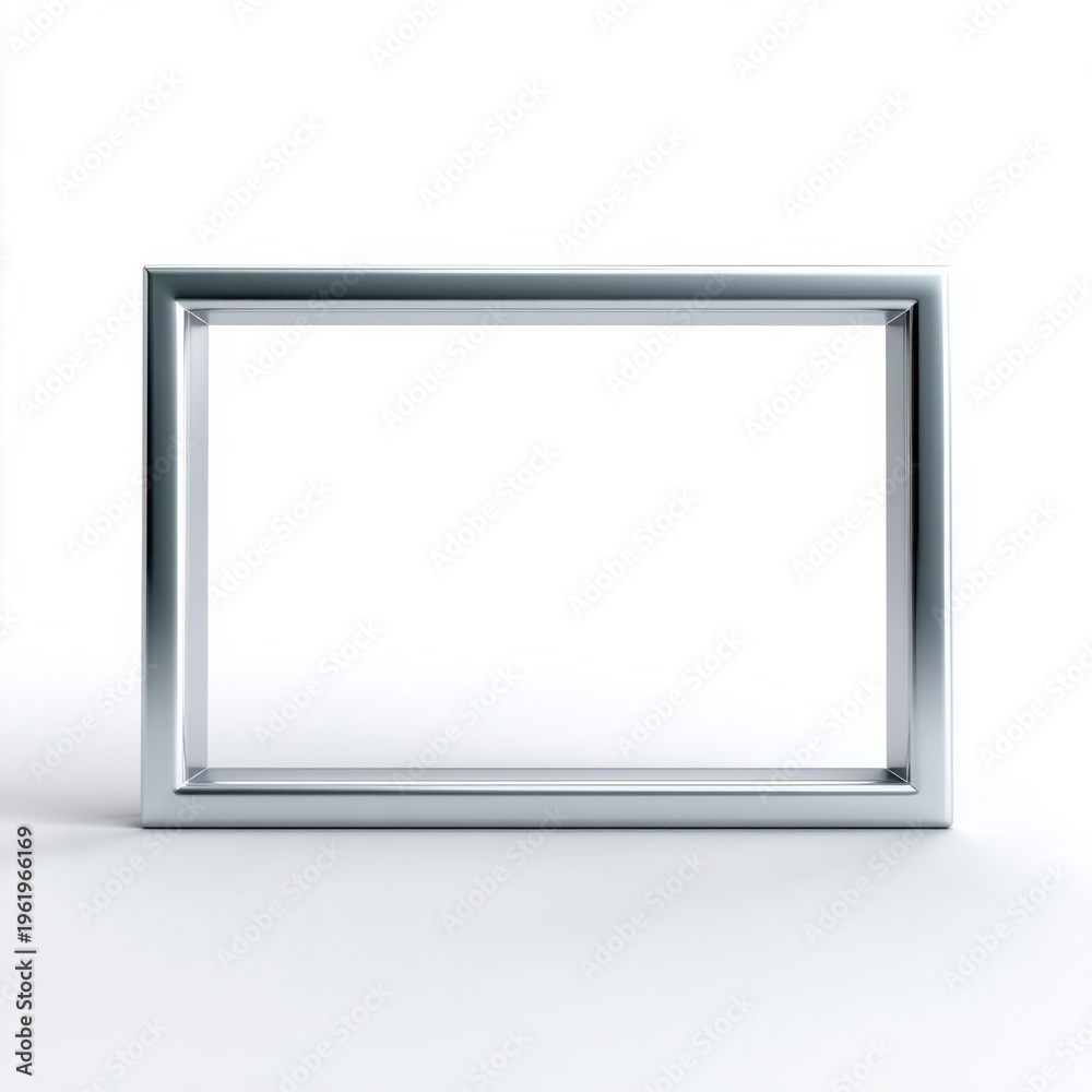 Fototapeta premium Minimalist shiny silver frame on white background