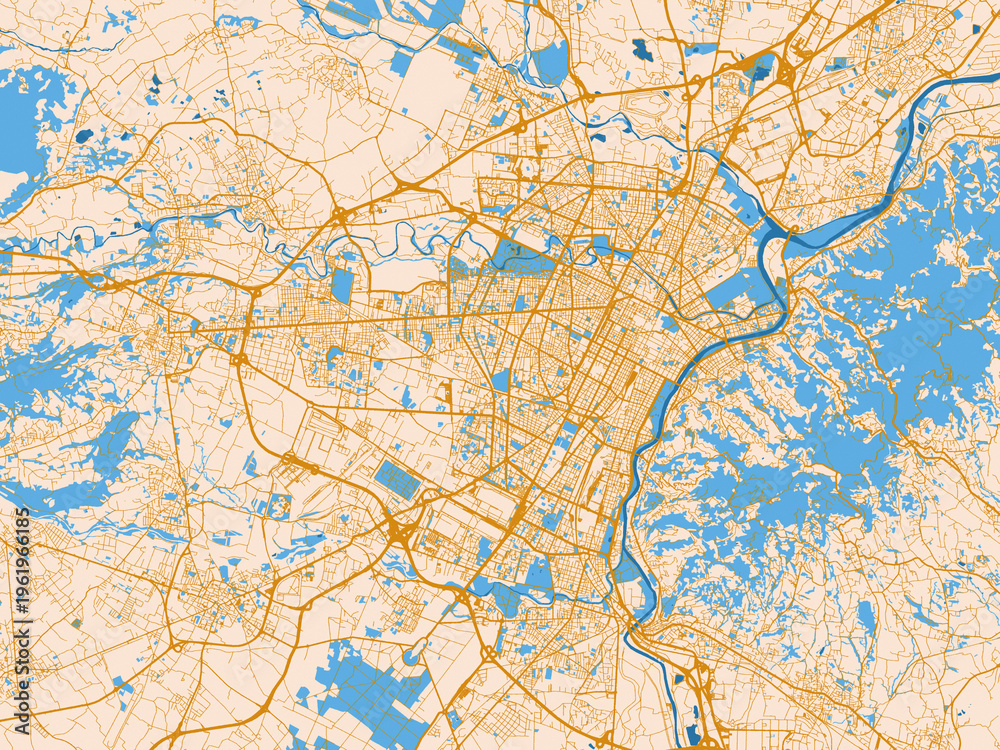 Fototapeta premium Street grid map of Torino Metropolis, Italy