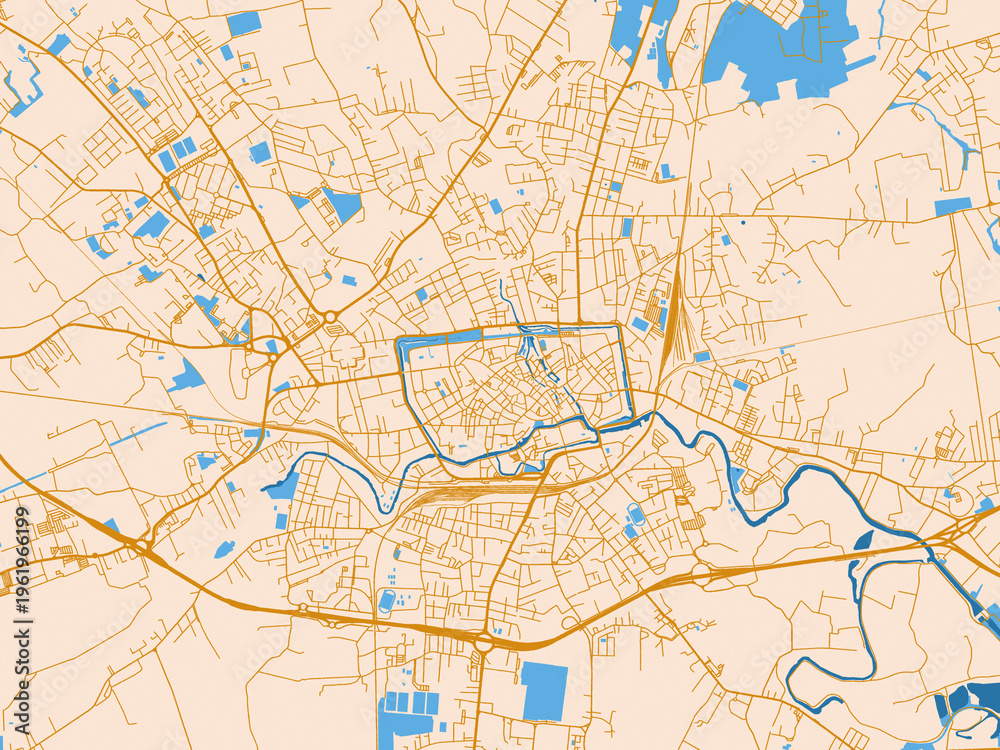 Fototapeta premium City layout poster — Treviso, Italy – golden linework with blue water