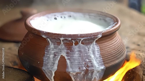 Wallpaper Mural Boiling Milk Overflowing Gently from Pongal Pot Outdoors Torontodigital.ca