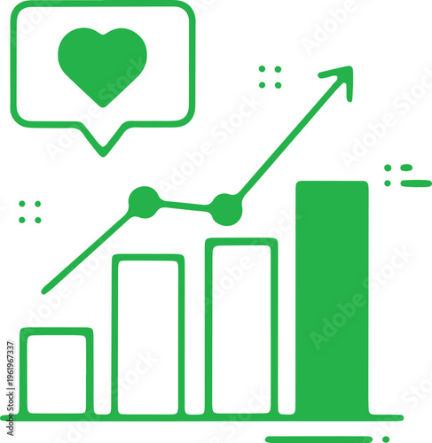 Growth and positive feedback illustrated with a heart and upward trend