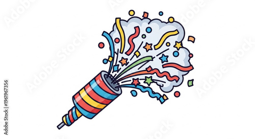 Colorful Party Popper Bursting with Confetti and Streamers.