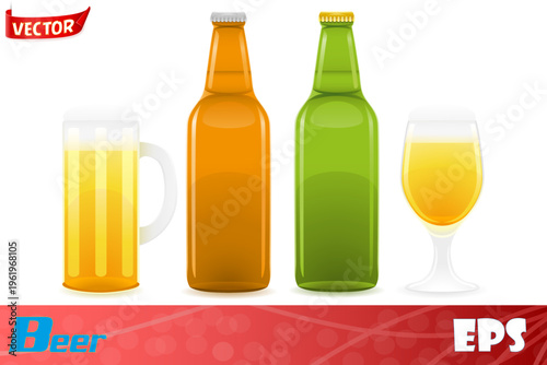 beer bottle and glass cartoon stock vector illustration