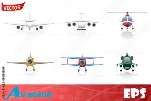 set icons airplane and helicopter cartoon stock vector illustration
