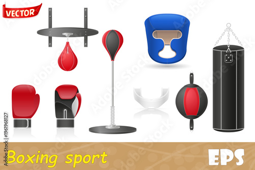 set icons of equipment for boxing cartoon stock vector illustration