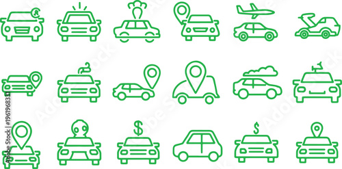 Collection of icons representing various car rental and transportation services