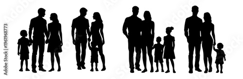 Family Silhouettes Vector Isolated on White Background
