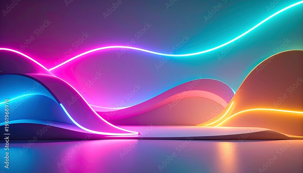 Obraz premium vibrant neon infinity loop glow on reflective surface abstract background