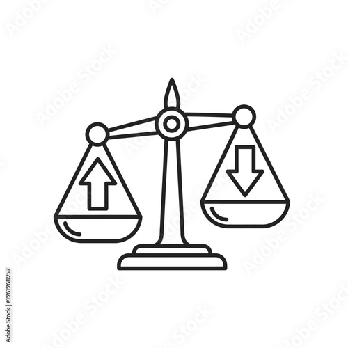 Black and white line art of unequal scales.