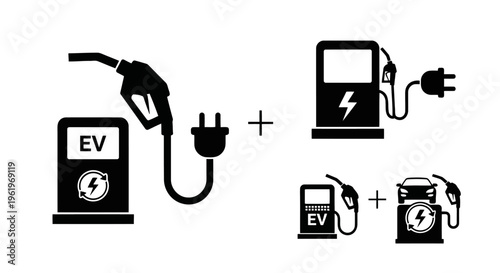 A conceptual illustration showing the combination of electric vehicle charging and fuel stations