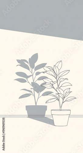 Minimalist illustration of potted plants.
