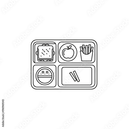 Iconic school lunch tray with food.