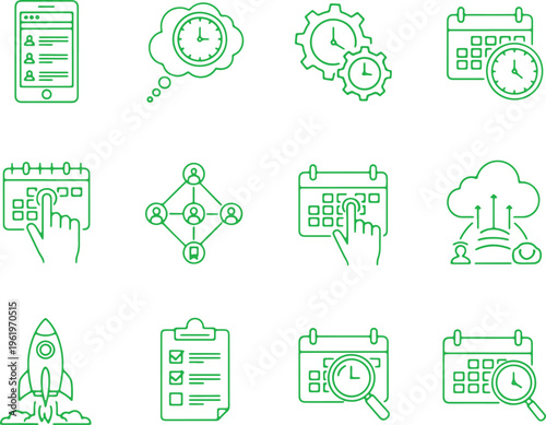 Collection of icons representing productivity, planning, and project management tools